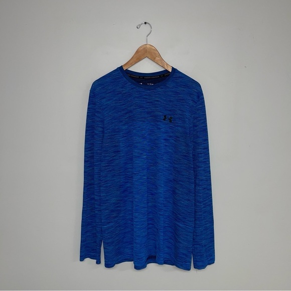 Under Armour Seamless Long Sleeve‎ Shirt Men’s Size XL Blue  Workout Top Fitted - Picture 2 of 6